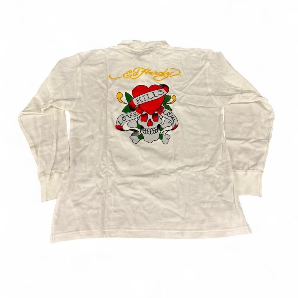 Y2K Ed Hardy skull Polo Love kills slowly Longsleeve shirt double sided print